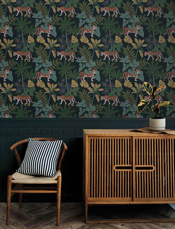 Caspian Navy Jungle Prowl Wallpaper - York Wallcoverings - 4146-27248 - York Wallcoverings Wallpaper