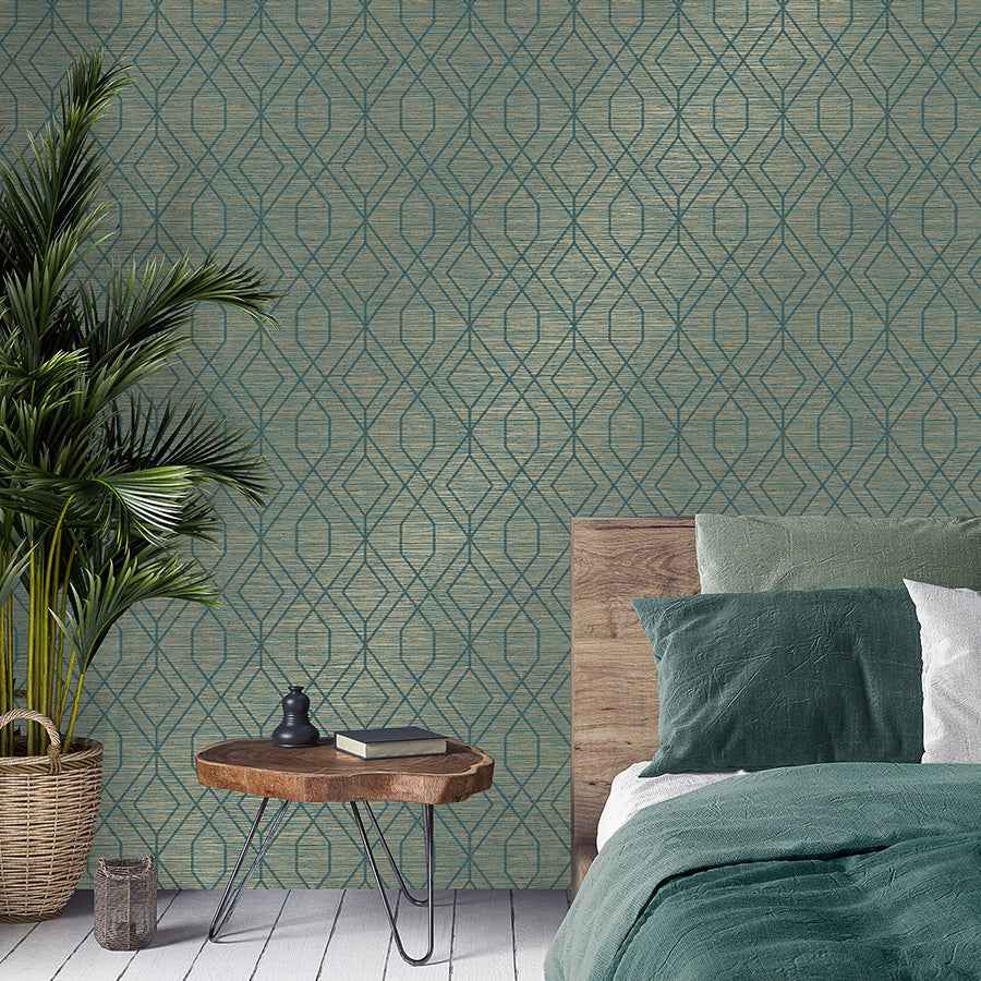 Fusion Teal Trellis Wallpaper - York Wallcoverings - M1773 - York Wallcoverings Wallpaper