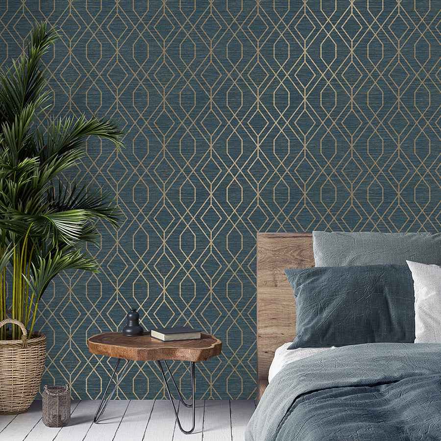 Fusion Navy Trellis Wallpaper - York Wallcoverings - M1774 - York Wallcoverings Wallpaper