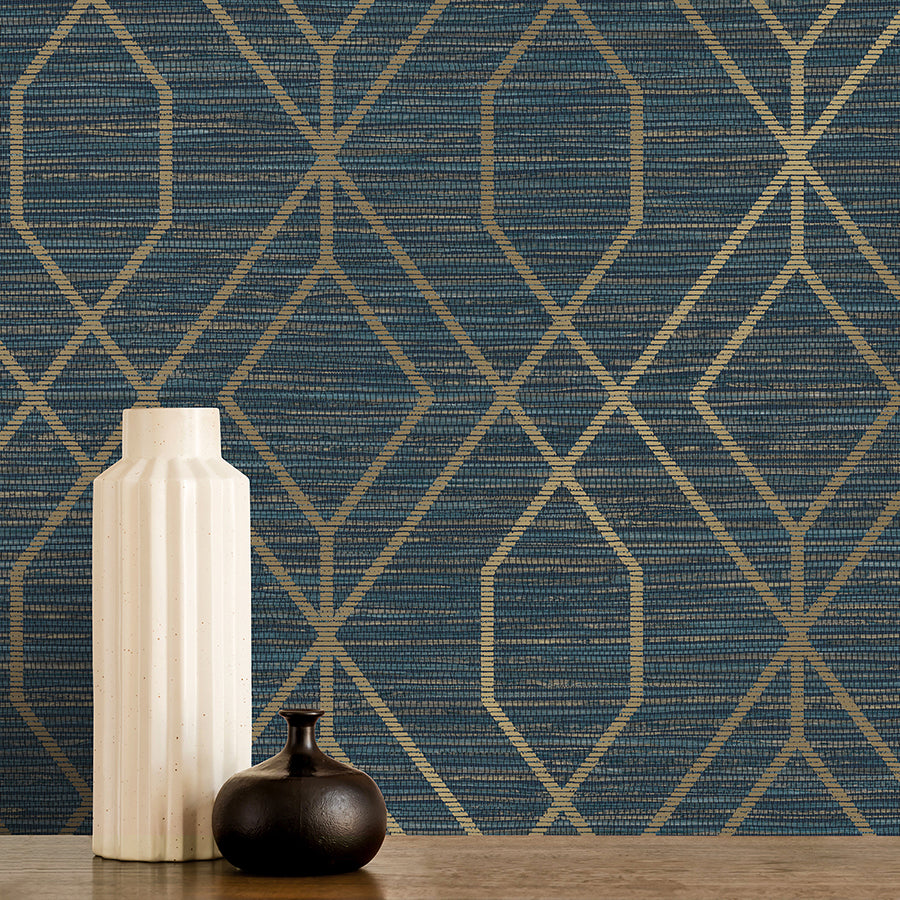 fusion-navy-trellis-wallpaper-york-wallcoverings-m1774 - York Wallcoverings Wallpaper