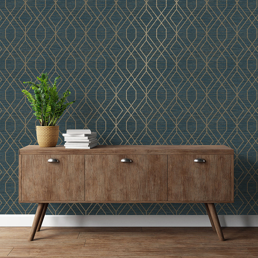 fusion-navy-trellis-wallpaper-york-wallcoverings-m1774 - York Wallcoverings Wallpaper