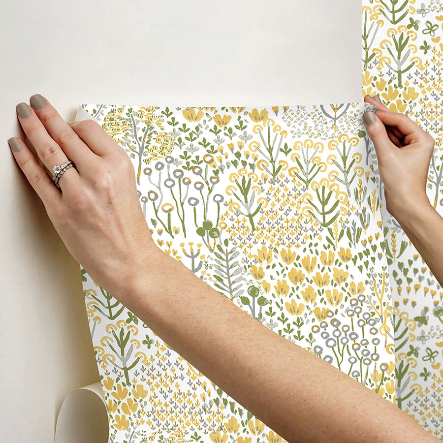 flower-parade-yellow-peel-and-stick-wallpaper-york-wallcoverings-nus6211 - York Wallcoverings Wallpaper