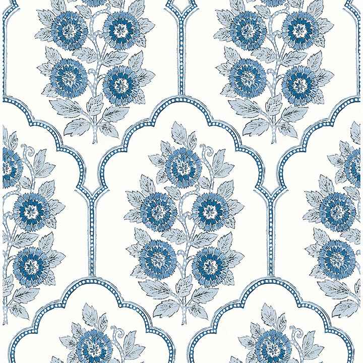 Floral Bazaar Delft Blue Peel and Stick Wallpaper - York Wallcoverings - SSS6315