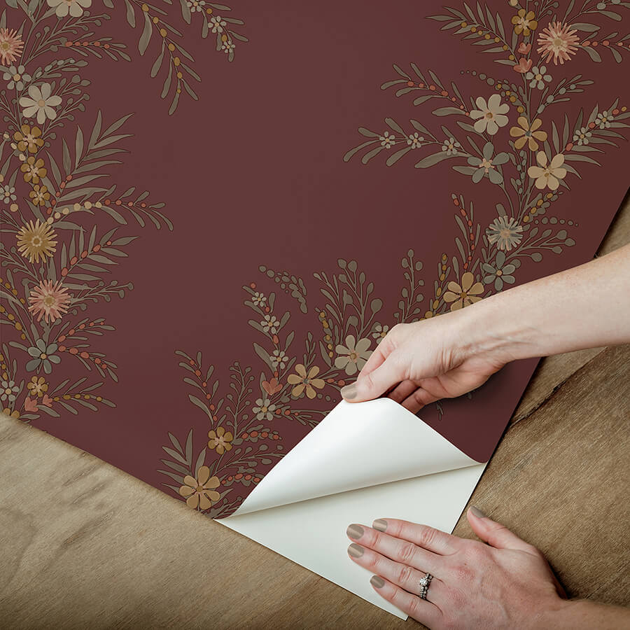 clj-posy-cranberry-peel-and-stick-wallpaper-york-wallcoverings-cjs6322 - York Wallcoverings Wallpaper