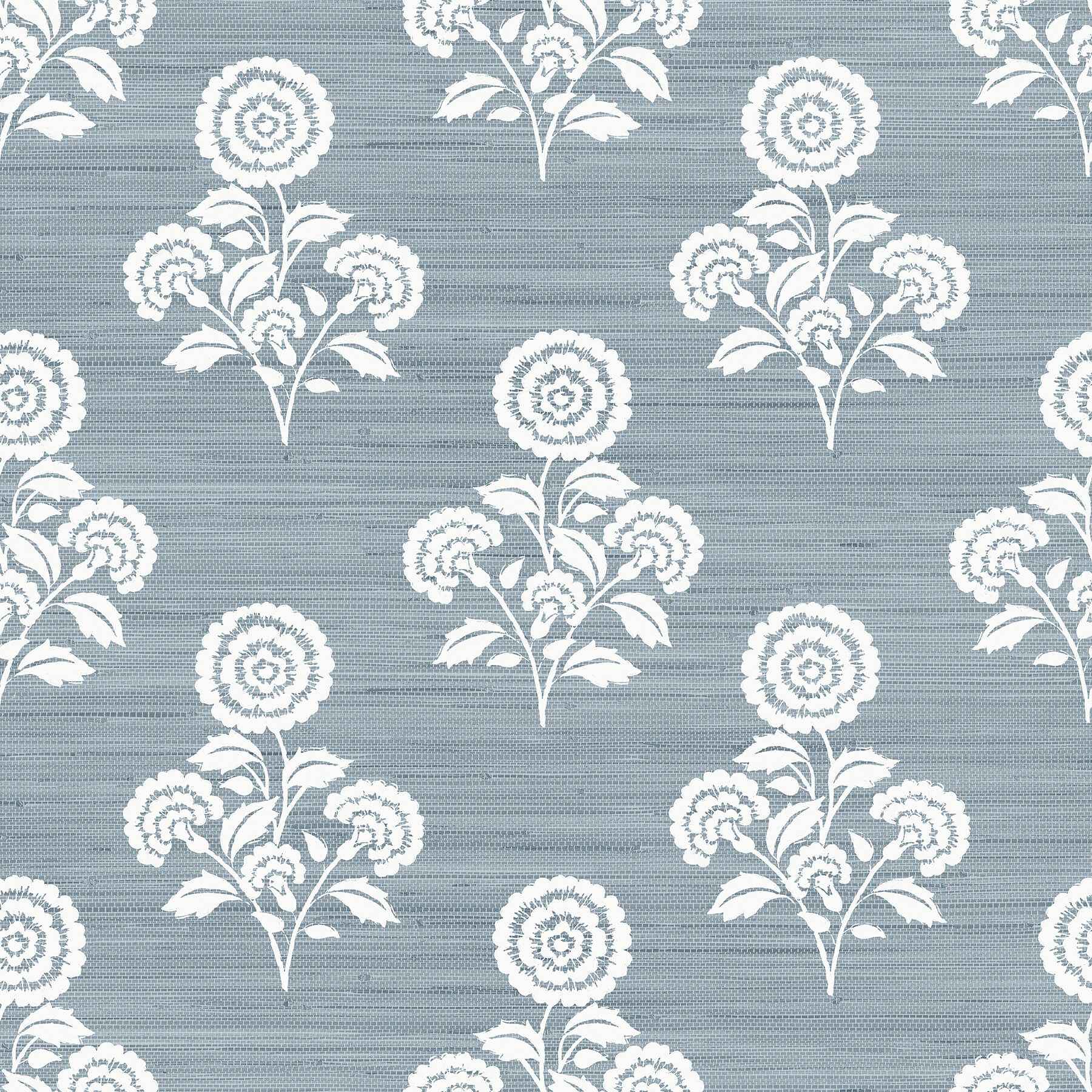 Flourish Block Print Mineral Blue Faux Grasscloth Peel and Stick Wallpaper - York Wallcoverings - SSS6309 - York Wallcoverings Wallpaper