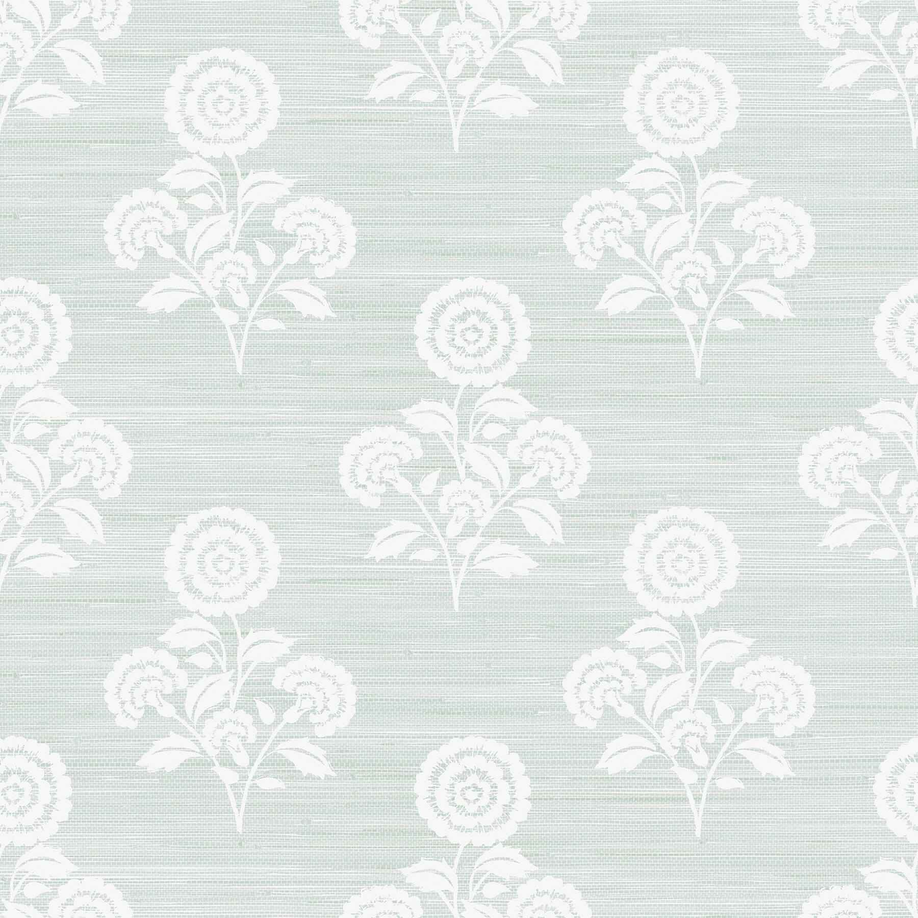 Flourish Block Print Whisper Blue Faux Grasscloth Peel and Stick Wallpaper - York Wallcoverings - SSS6310 - York Wallcoverings Wallpaper