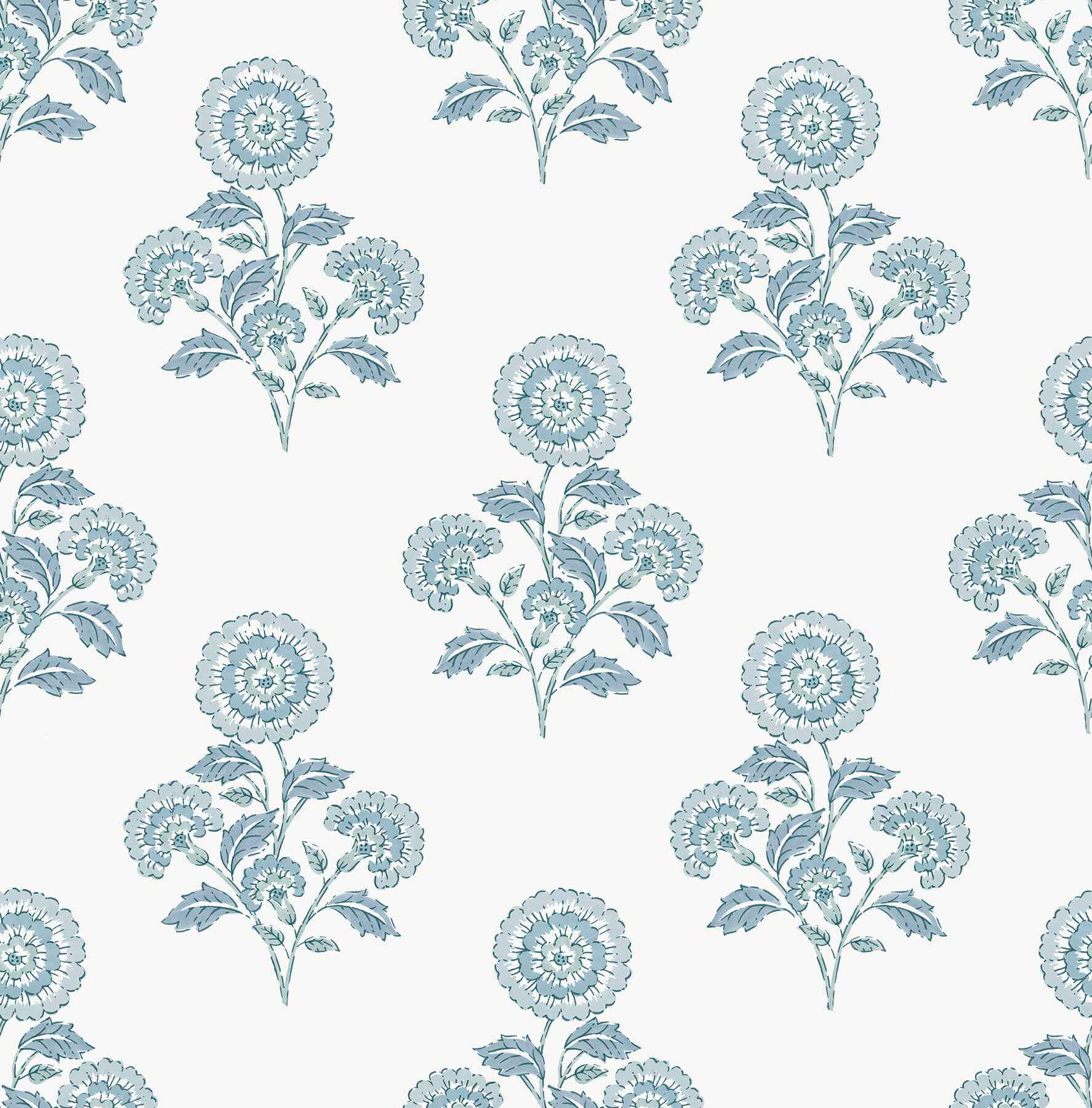 Flourish Block Print Blue on Blue Peel and Stick Wallpaper - York Wallcoverings - SSS6311 - York Wallcoverings Wallpaper