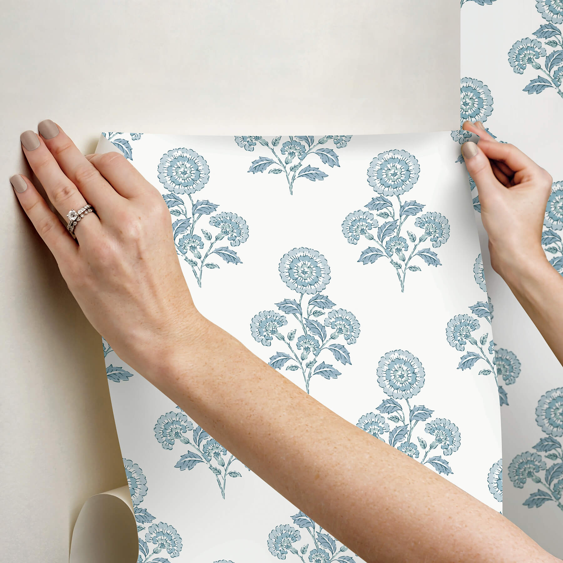 flourish-block-print-blue-on-blue-peel-and-stick-wallpaper-york-wallcoverings-sss6311 - York Wallcoverings Wallpaper