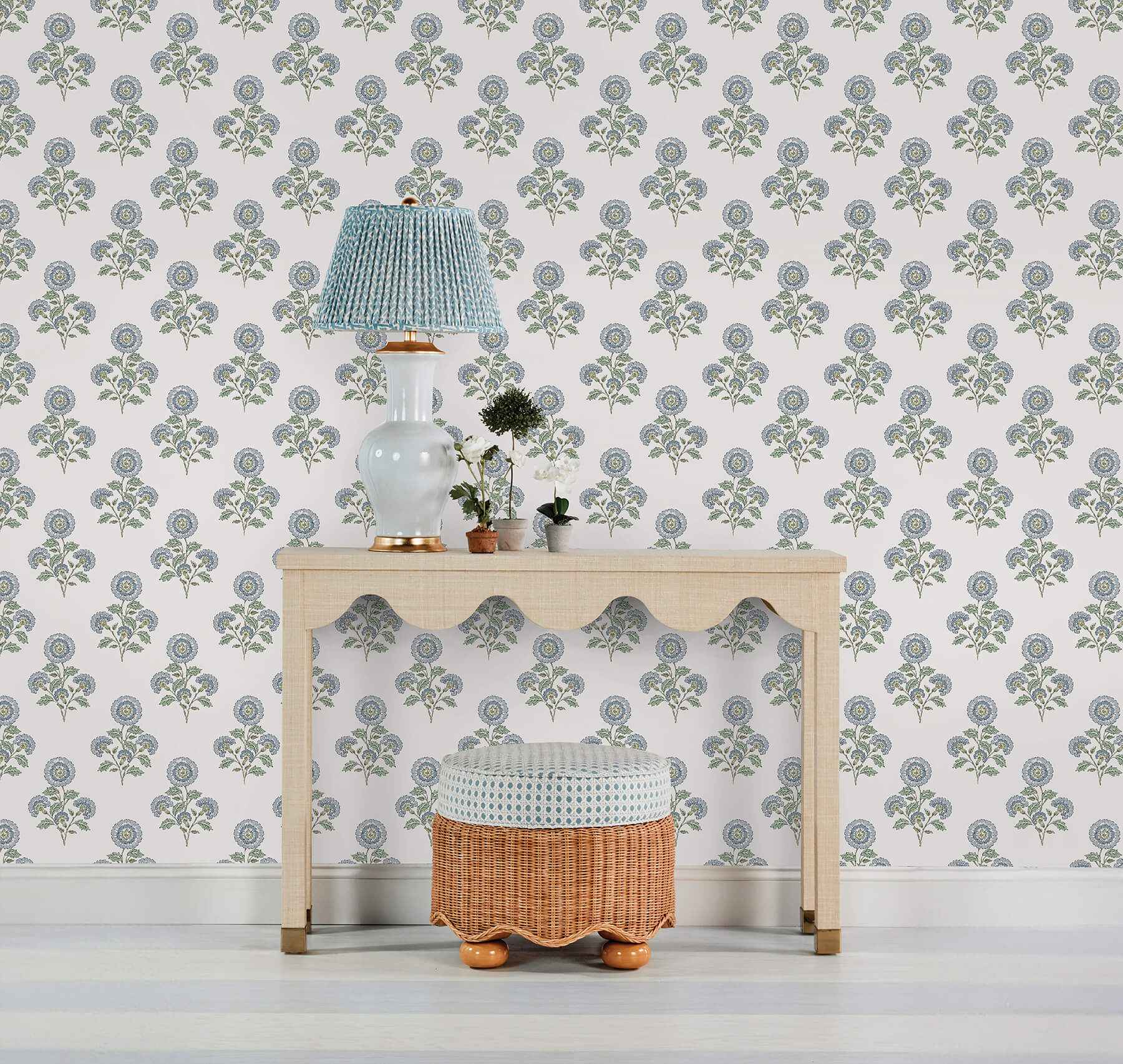 Flourish Block Print Blue and Green Multi Peel and Stick Wallpaper - York Wallcoverings - SSS6312 - York Wallcoverings Wallpaper