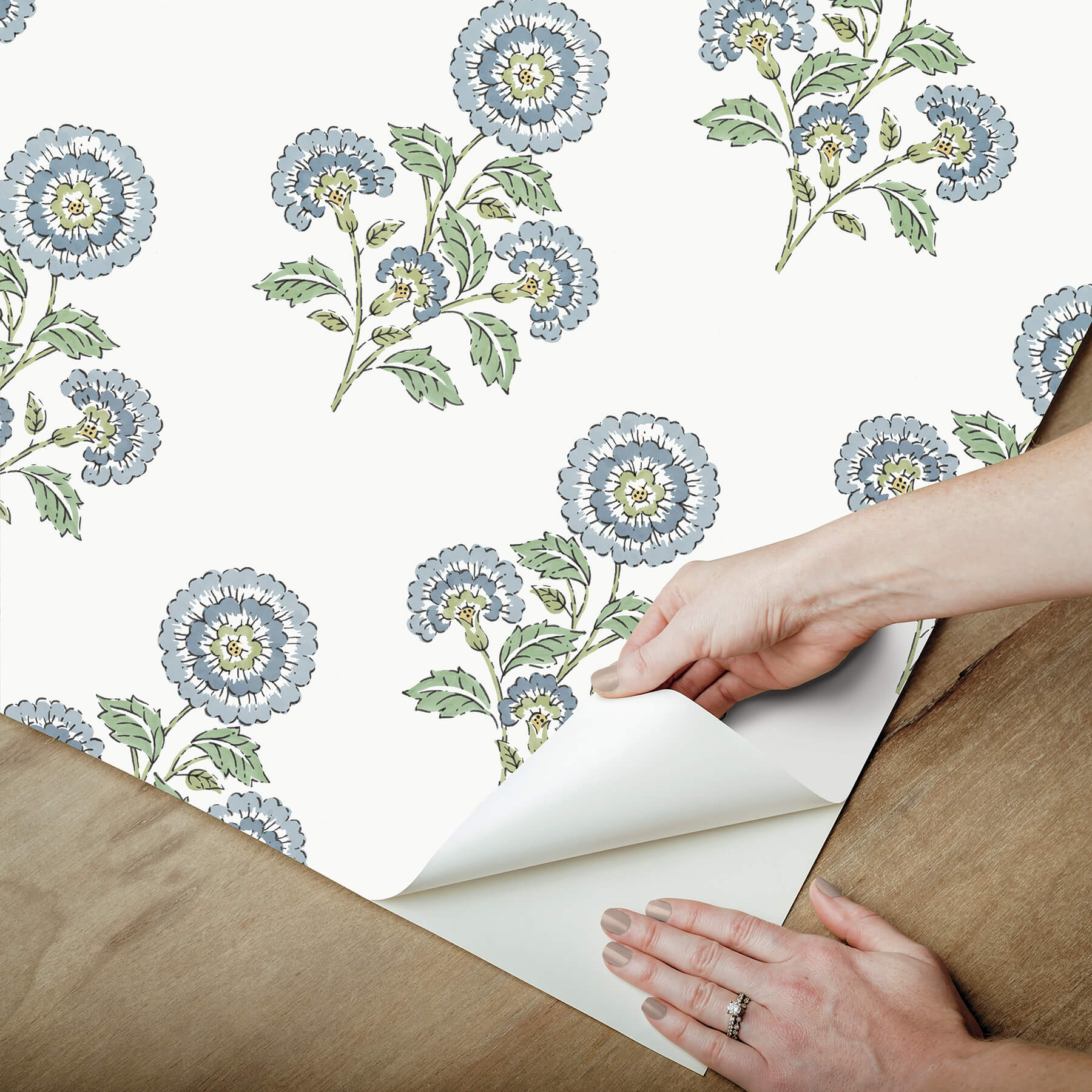flourish-block-print-blue-and-green-multi-peel-and-stick-wallpaper-york-wallcoverings-sss6312 - York Wallcoverings Wallpaper