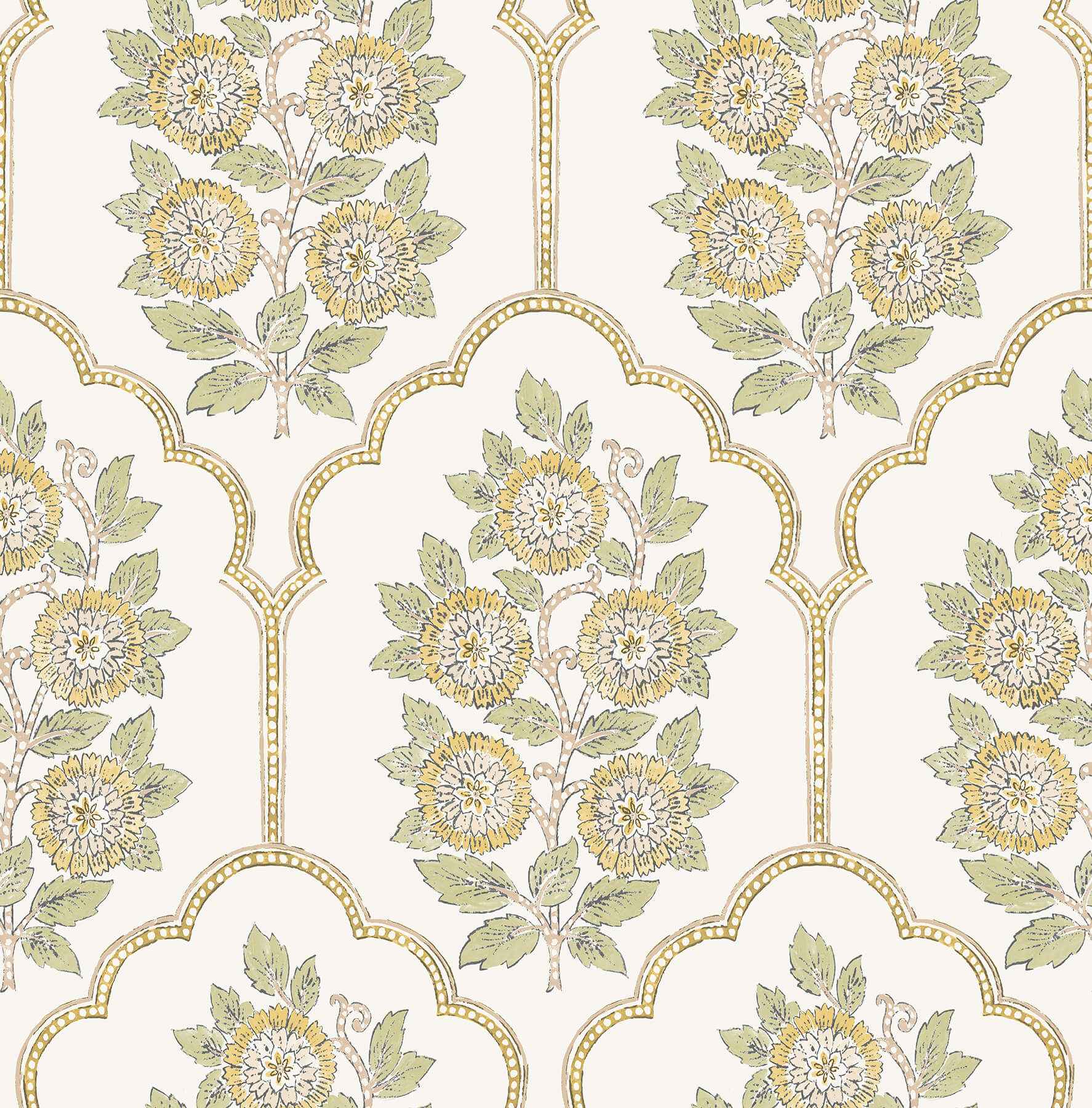 Floral Bazaar Ochre Peel and Stick Wallpaper - York Wallcoverings - SSS6313 - York Wallcoverings Wallpaper