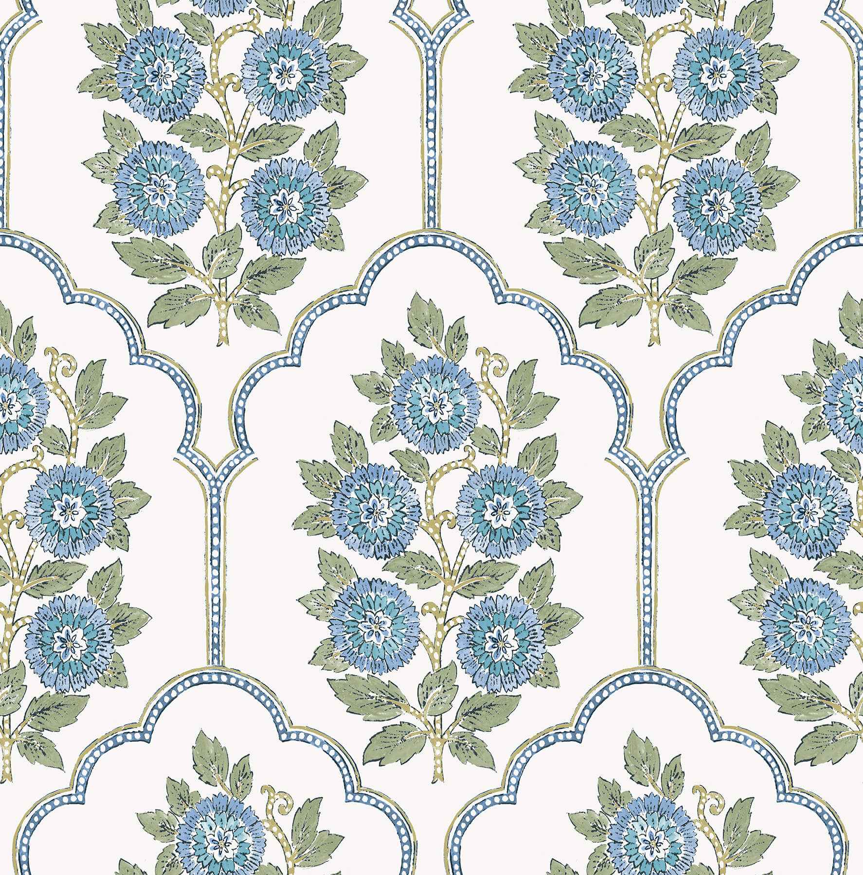 Floral Bazaar Green and Blue Peel and Stick Wallpaper - York Wallcoverings - SSS6316 - York Wallcoverings Wallpaper