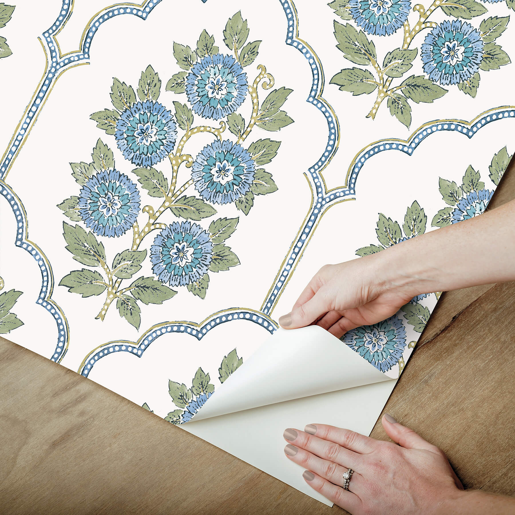floral-bazaar-green-and-blue-peel-and-stick-wallpaper-york-wallcoverings-sss6316 - York Wallcoverings Wallpaper