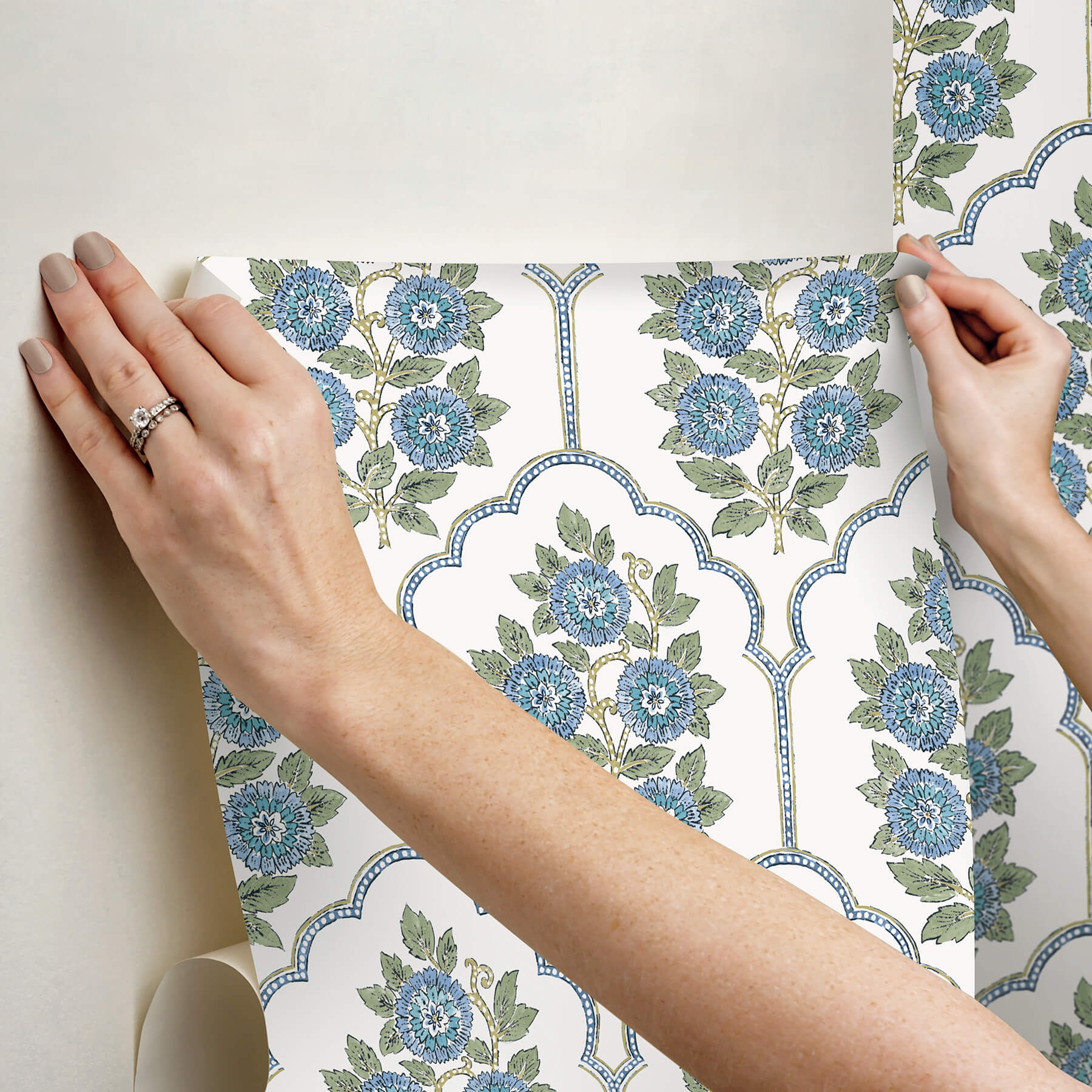 floral-bazaar-green-and-blue-peel-and-stick-wallpaper-york-wallcoverings-sss6316 - York Wallcoverings Wallpaper