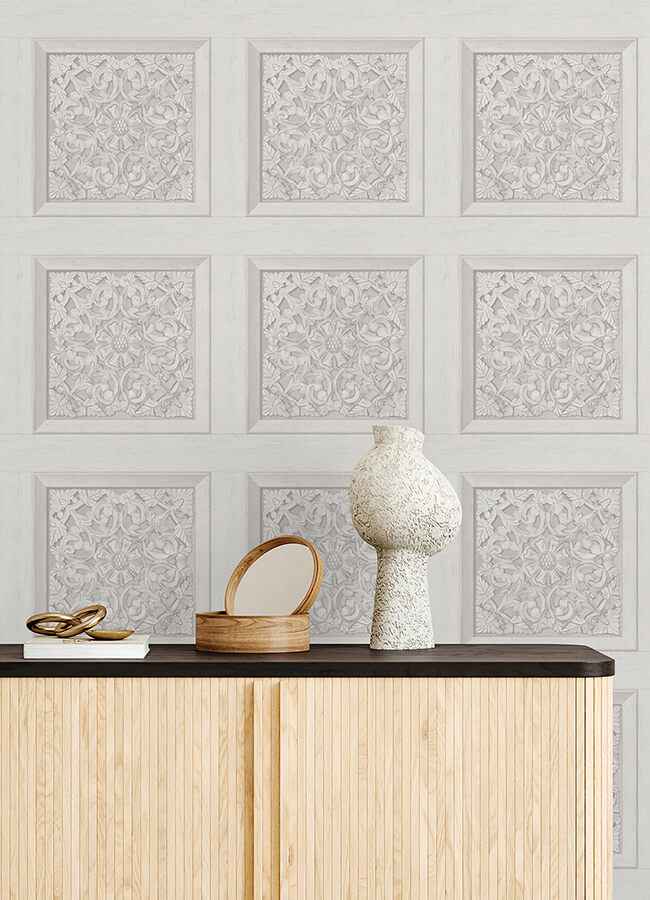 Carved Floral White Peel and Stick Wallpaper - York Wallcoverings - NHS6175 - York Wallcoverings Wallpaper