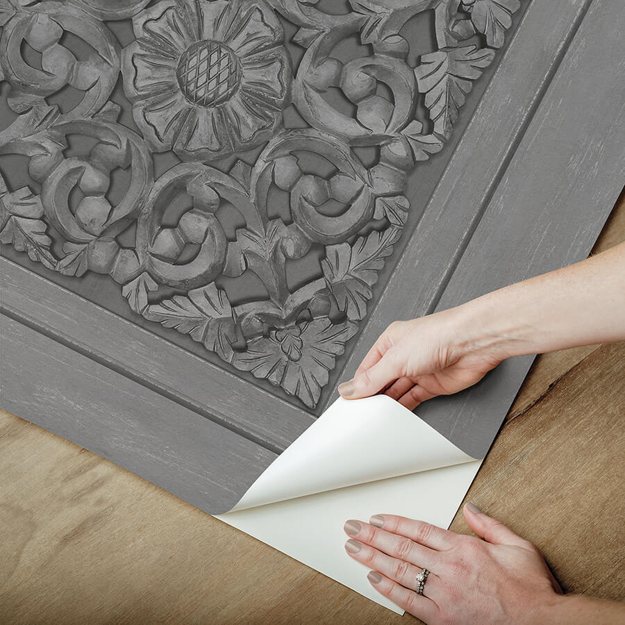 carved-floral-grey-peel-and-stick-wallpaper-york-wallcoverings-nhs6176 - York Wallcoverings Wallpaper