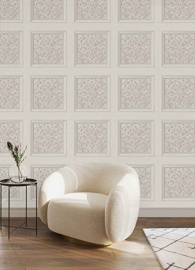 Carved Floral Cream Peel and Stick Wallpaper - York Wallcoverings - NHS6177 - York Wallcoverings Wallpaper