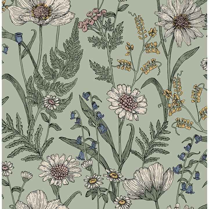 Spring Meadow Green Peel and Stick Wallpaper - York Wallcoverings - NHS6181 - York Wallcoverings Wallpaper
