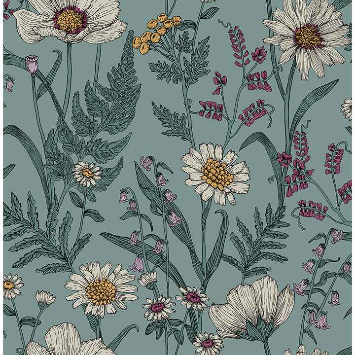 Spring Meadow Blue Peel and Stick Wallpaper - York Wallcoverings - NHS6182 - York Wallcoverings Wallpaper