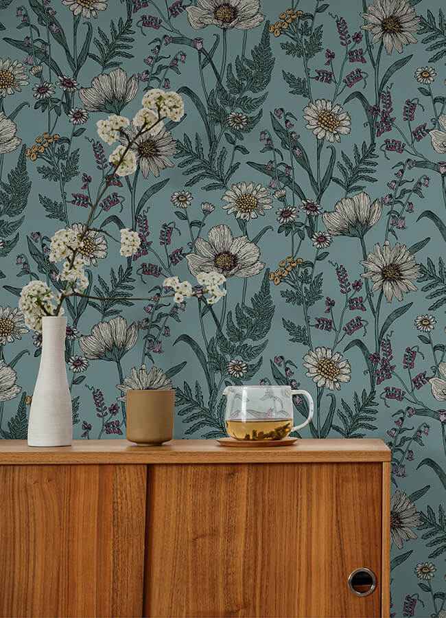 Spring Meadow Blue Peel and Stick Wallpaper - York Wallcoverings - NHS6182 - York Wallcoverings Wallpaper