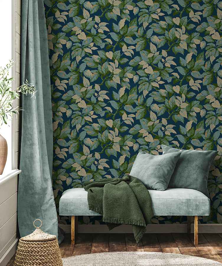 Canopy Navy Leaf Wallpaper - York Wallcoverings - 4164-M1807 - York Wallcoverings Wallpaper