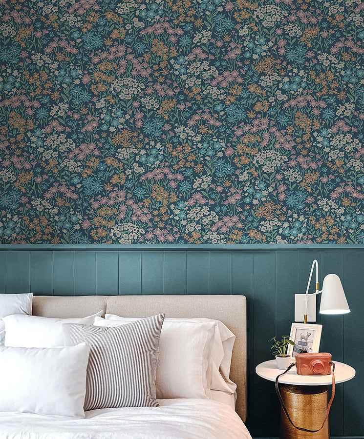 Ditsy Dark Blue Daisies Wallpaper - York Wallcoverings - 4164-M1813 - York Wallcoverings Wallpaper