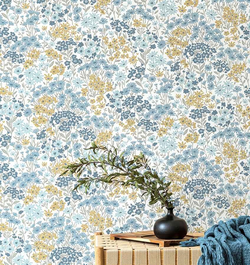 Ditsy Light Blue Daisies Wallpaper - York Wallcoverings - 4164-M1814 - York Wallcoverings Wallpaper
