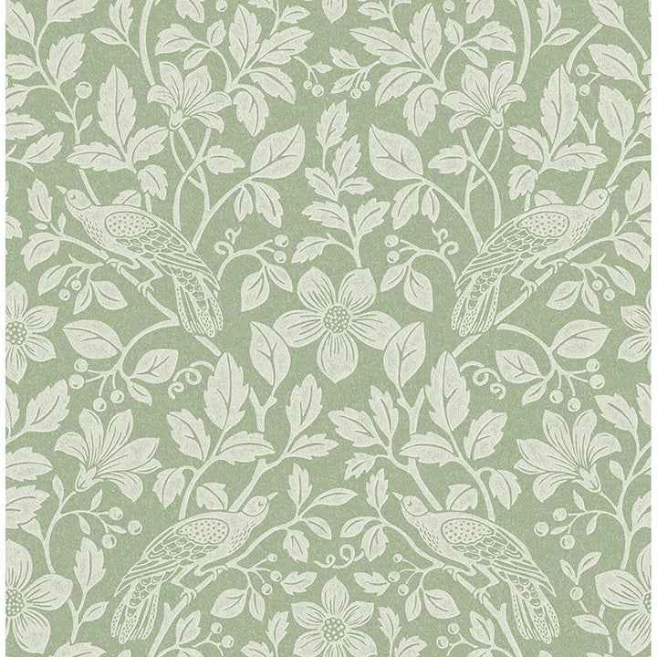 Marlow Green Bird Vine Wallpaper - York Wallcoverings - 4164-M1816