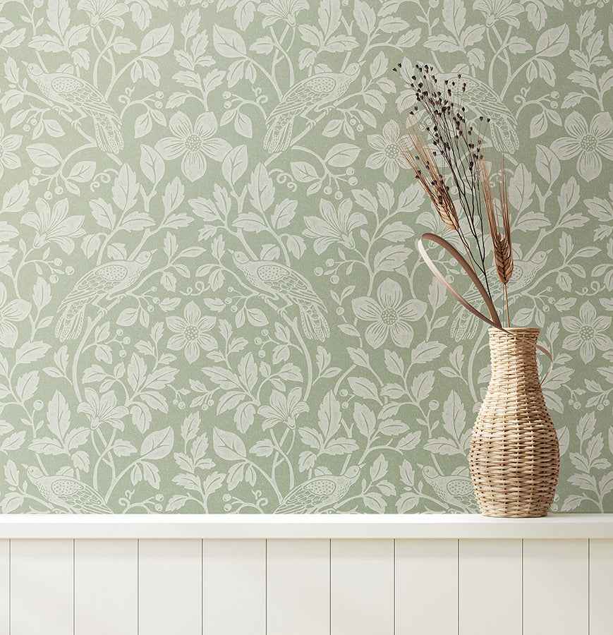 Marlow Green Bird Vine Wallpaper - York Wallcoverings - 4164-M1816 - York Wallcoverings Wallpaper
