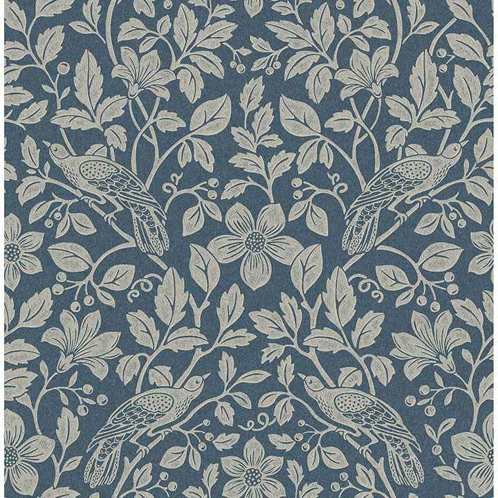 Marlow Dark Blue Bird Vine Wallpaper - York Wallcoverings - 4164-M1818 - York Wallcoverings Wallpaper
