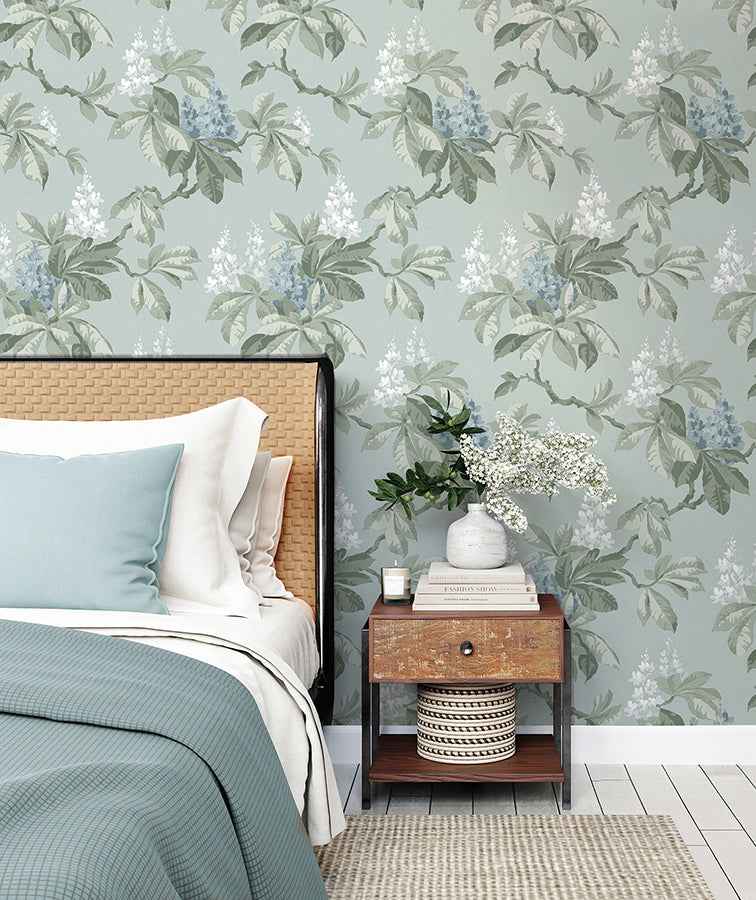 Chestnut Blue Floral Wallpaper - York Wallcoverings - 4164-M1819 - York Wallcoverings Wallpaper