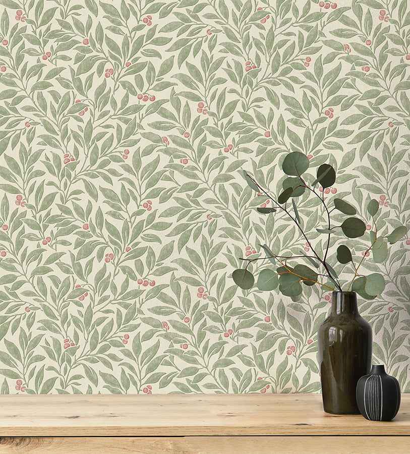 Winter Berry Green Vine Wallpaper - York Wallcoverings - 4164-M1840 - York Wallcoverings Wallpaper