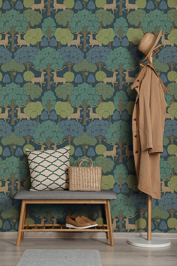 forest-of-arden-blue-deer-wallpaper-york-wallcoverings-4164-m1850 - York Wallpaper Wallpaper