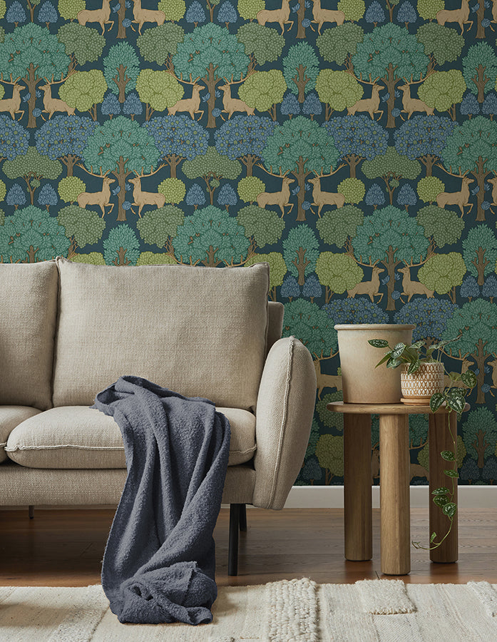 forest-of-arden-blue-deer-wallpaper-york-wallcoverings-4164-m1850 - York Wallpaper Wallpaper