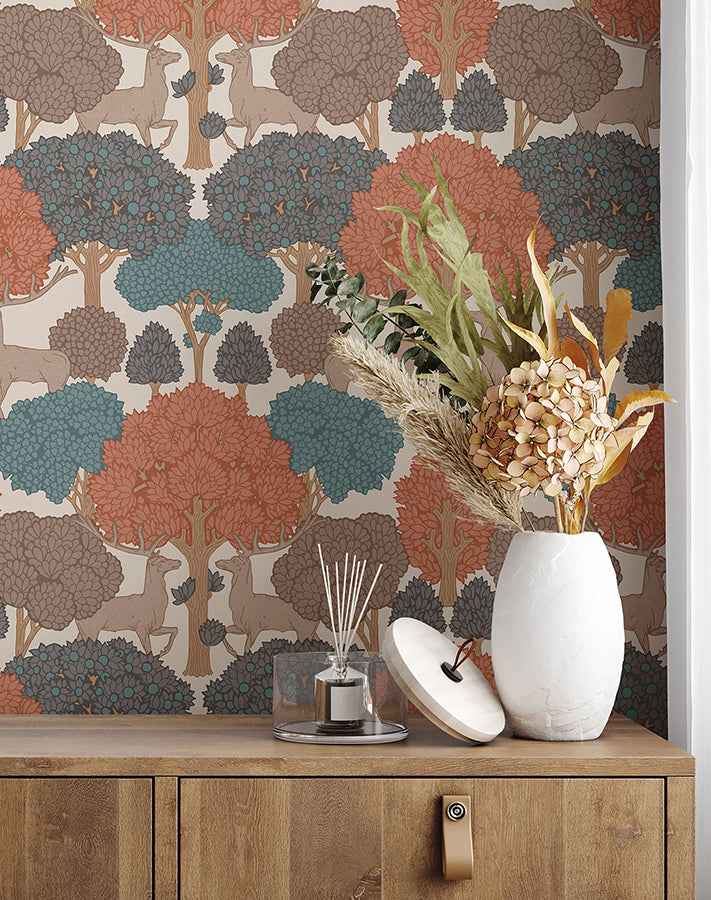 Forest of Arden Apricot Deer Wallpaper - York Wallcoverings - 4164-M1851 - York Wallcoverings Wallpaper