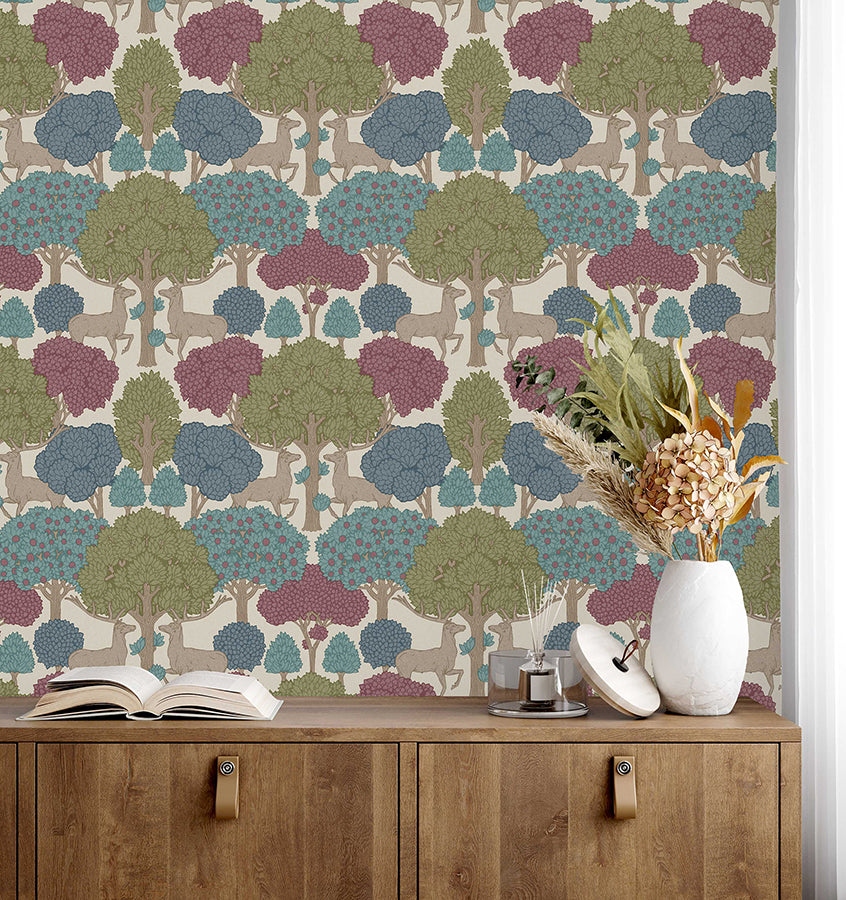 forest-of-arden-merlot-deer-wallpaper-york-wallcoverings-4164-m1852 - York Wallpaper Wallpaper