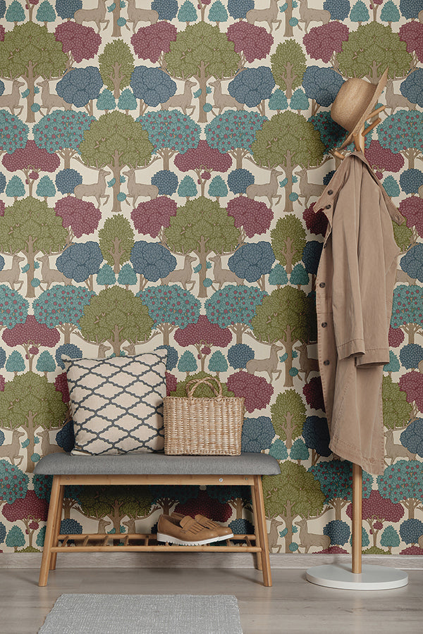forest-of-arden-merlot-deer-wallpaper-york-wallcoverings-4164-m1852 - York Wallpaper Wallpaper