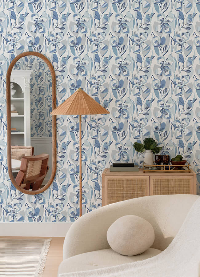 nathalie-blue-abstract-blooms-wallpaper-york-wallcoverings-4135-27281 - York Wallcoverings Wallpaper