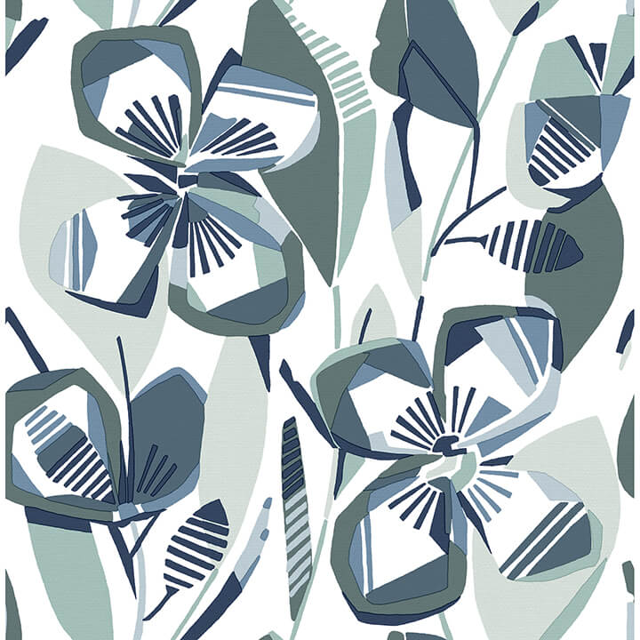 nathalie-navy-abstract-blooms-wallpaper-york-wallcoverings-4135-27283 - York Wallcoverings Wallpaper