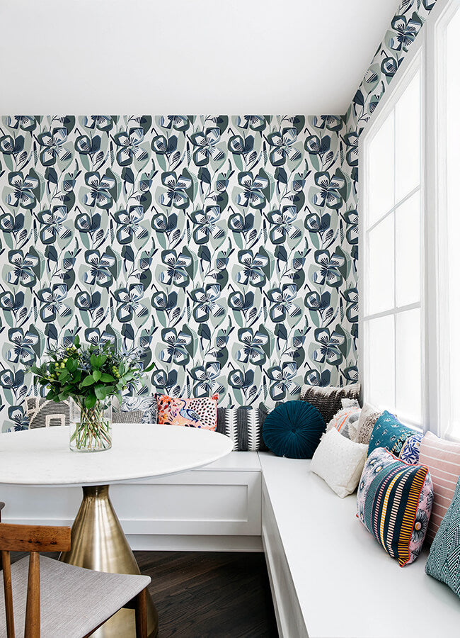 nathalie-navy-abstract-blooms-wallpaper-york-wallcoverings-4135-27283 - York Wallcoverings Wallpaper