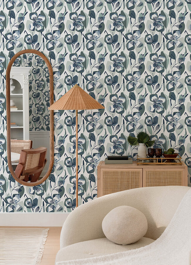 nathalie-navy-abstract-blooms-wallpaper-york-wallcoverings-4135-27283 - York Wallcoverings Wallpaper