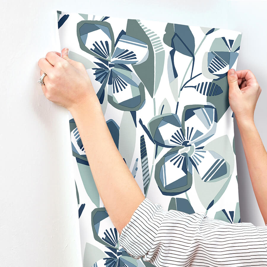 nathalie-navy-abstract-blooms-wallpaper-york-wallcoverings-4135-27283 - York Wallcoverings Wallpaper