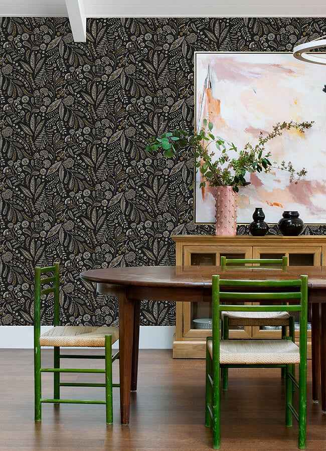 Briar Black Floral Wallpaper - York Wallcoverings - 4135-27296