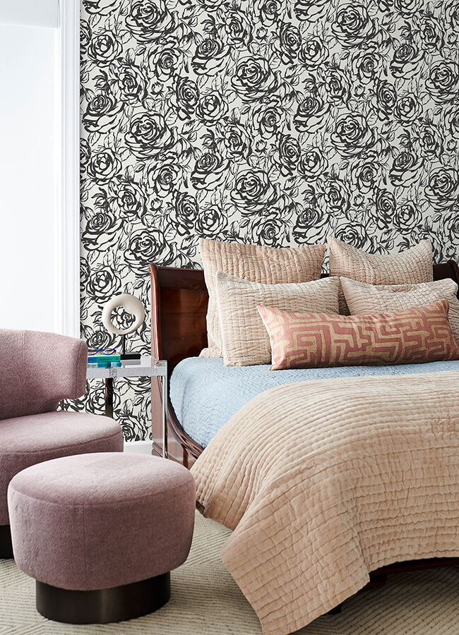 nelda-black-rose-wallpaper-york-wallcoverings-4135-72707 - York Wallcoverings Wallpaper