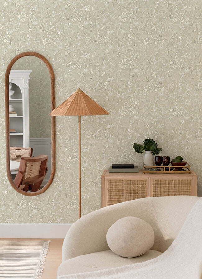 idalia-beige-floral-flamingo-wallpaper-york-wallcoverings-4135-72713 - York Wallcoverings Wallpaper