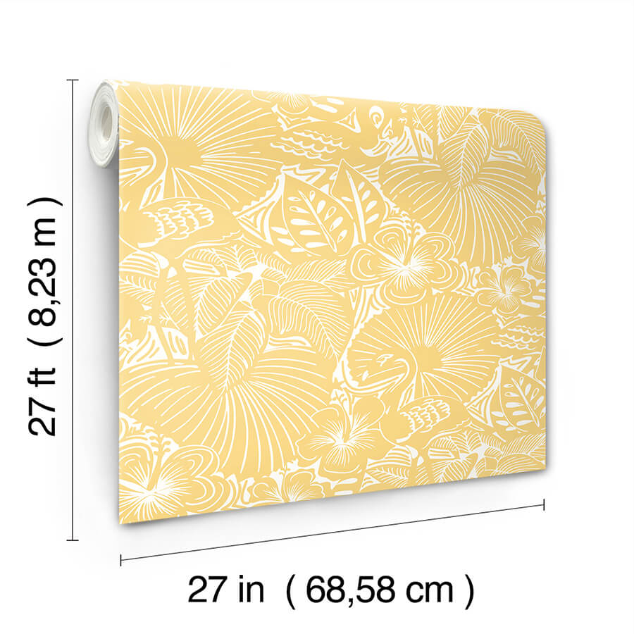 idalia-yellow-floral-flamingo-wallpaper-york-wallcoverings-4135-72715 - York Wallcoverings Wallpaper