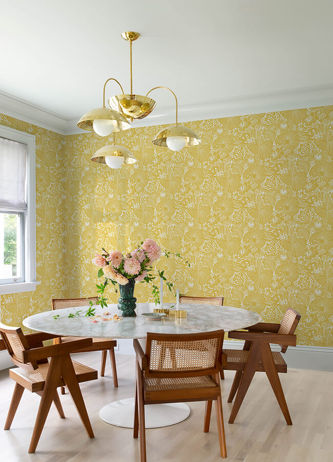 idalia-yellow-floral-flamingo-wallpaper-york-wallcoverings-4135-72715 - York Wallcoverings Wallpaper