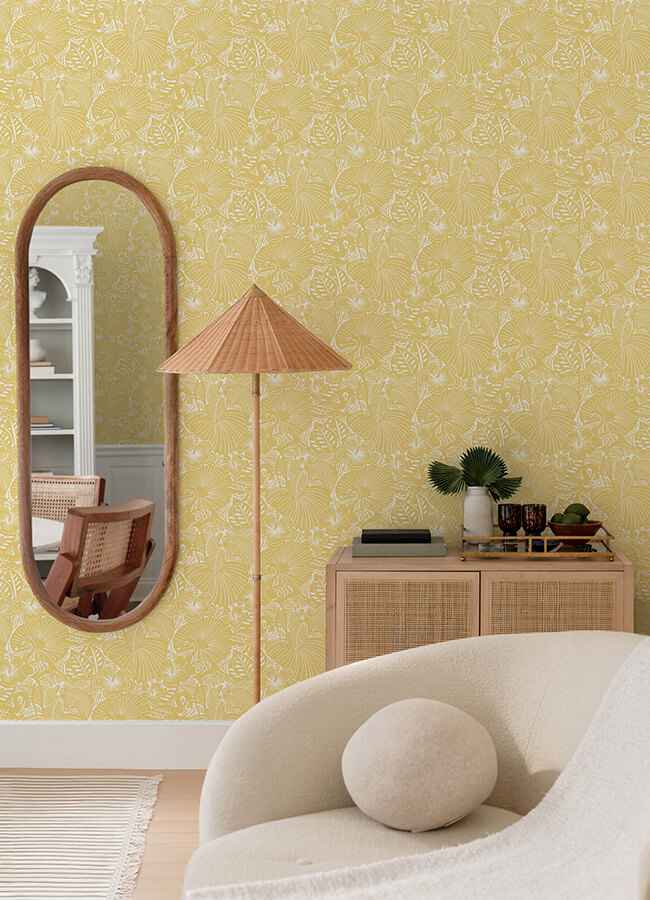 Idalia Yellow Floral Flamingo Wallpaper - York Wallcoverings - 4135-72715