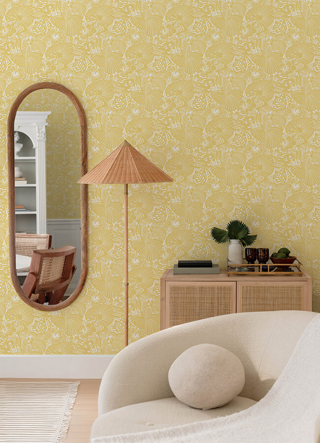 idalia-yellow-floral-flamingo-wallpaper-york-wallcoverings-4135-72715 - York Wallcoverings Wallpaper