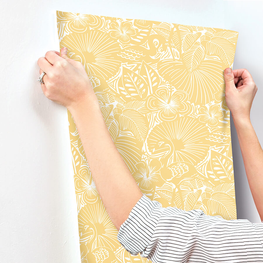idalia-yellow-floral-flamingo-wallpaper-york-wallcoverings-4135-72715 - York Wallcoverings Wallpaper
